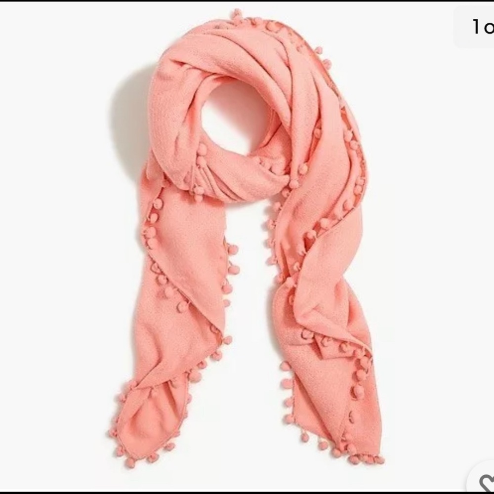 NWT J crew scarf in coral pink with pom-pom fringe